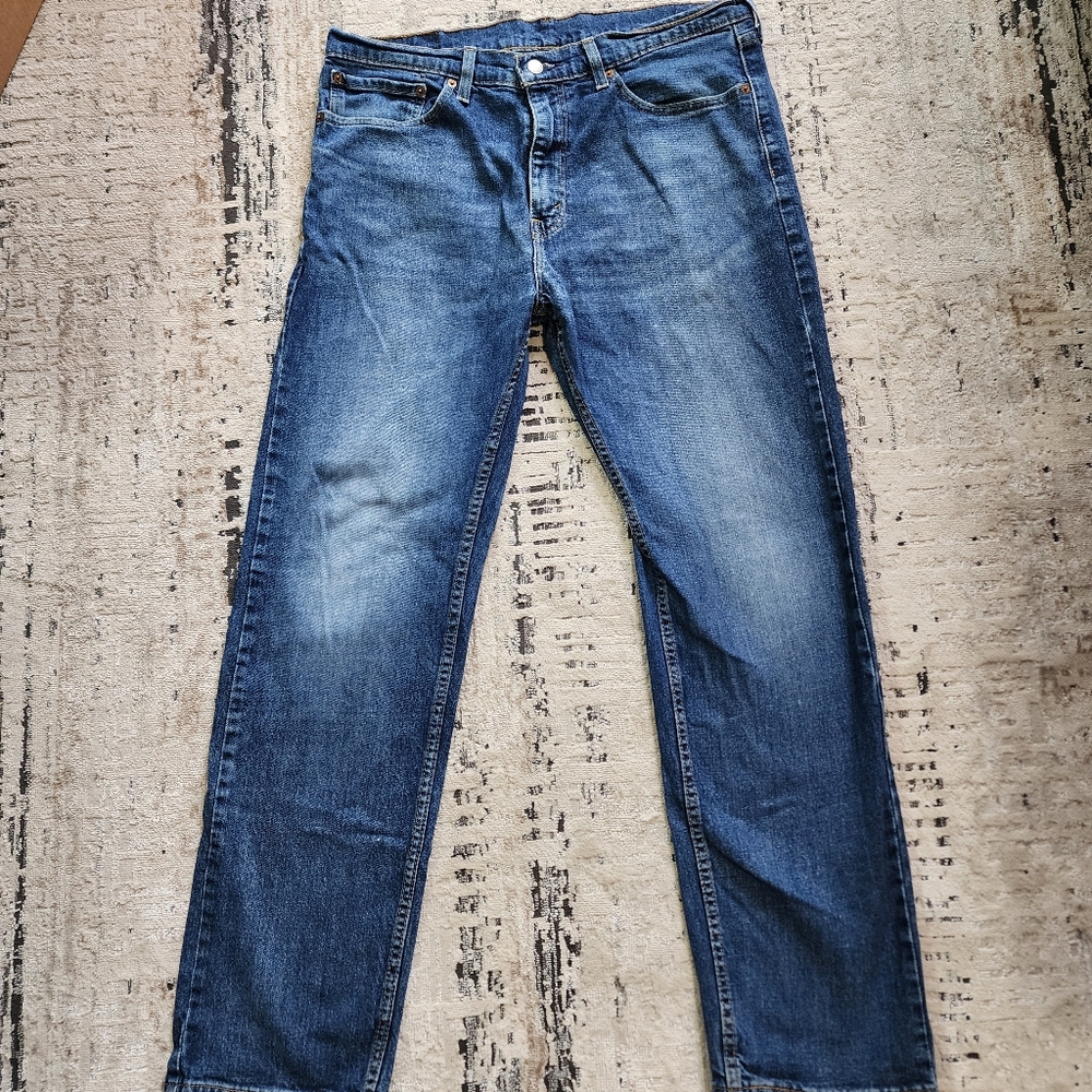 Levis 505 Jeans Mens 36×32 Blue Straight Whiskering Distressed Classic Western